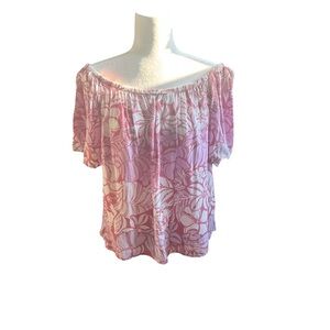 GAP Pink and White Flutter Sleeve off the shoulder  Blouse size Large